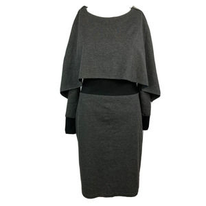 Scapa Lauren Perre Dress Womens Sz XS Charcoal Gray Black Knit Cape Front Sheath